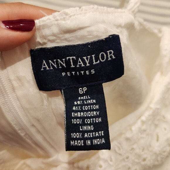 Ann Taylor White Eyelet Mini Dress Size 6P Linen Cotton - Picture 5 of 5